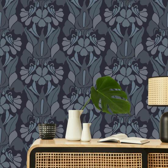 Dragon Flower Grey/Blue Wallpaper