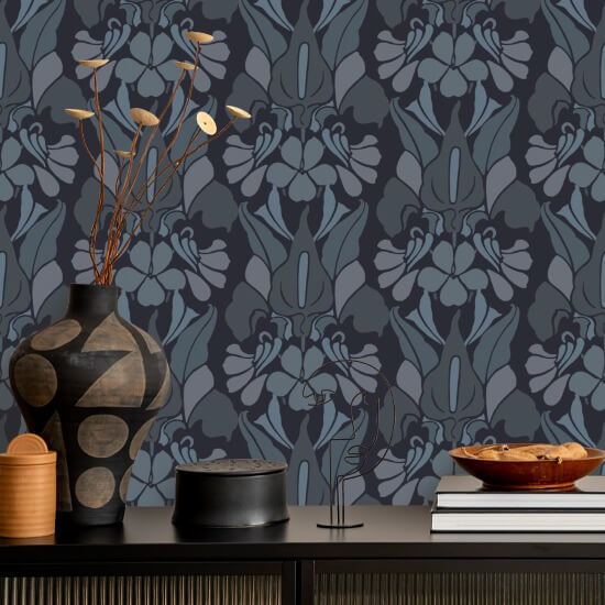 Drakenbloem Grijs/blauw behang