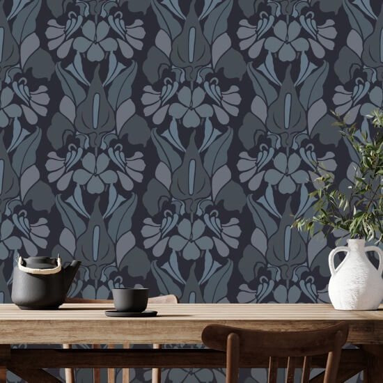 Flor de dragón Papel pintado gris/azul