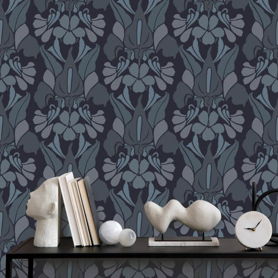 Drageblomst Grå/blå tapet