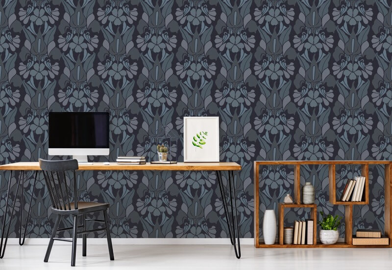 Dragon Flower Grey/Blue Wallpaper