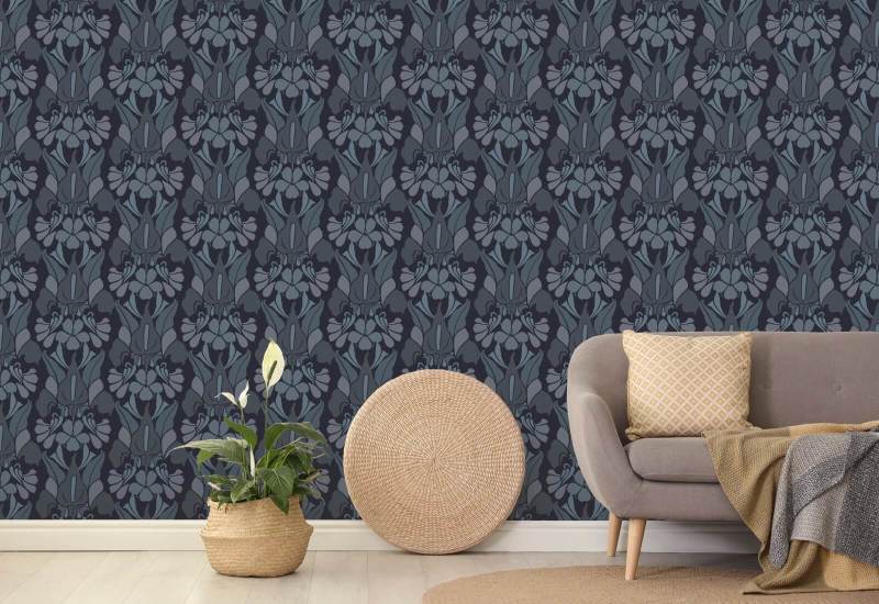 Drakenbloem Grijs/blauw behang