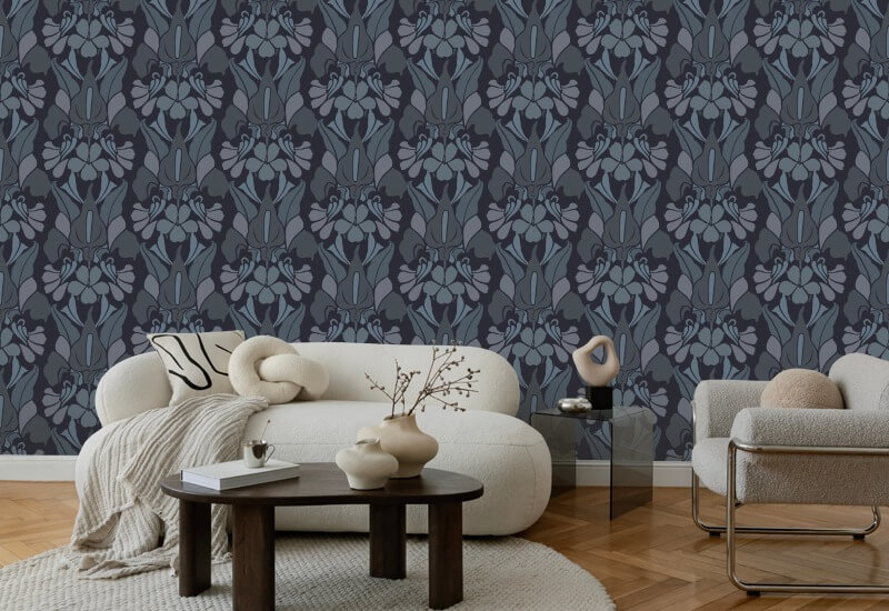 Dragon Flower Grey/Blue Wallpaper