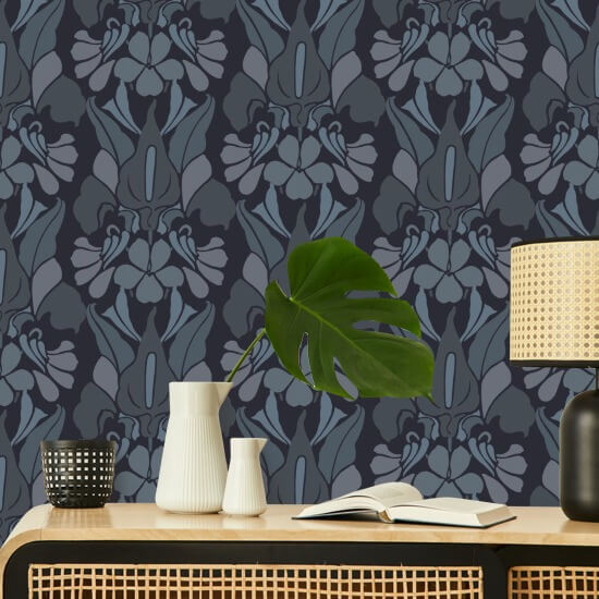 Dragon Flower Grey/Blue Wallpaper