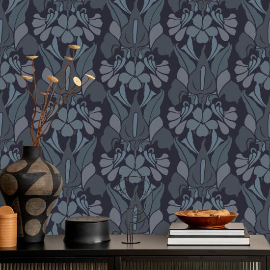 Fiore del drago Carta da parati grigio/blu
