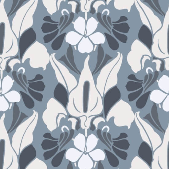 Flor de dragão Papel de parede floral branco/azul/cinza