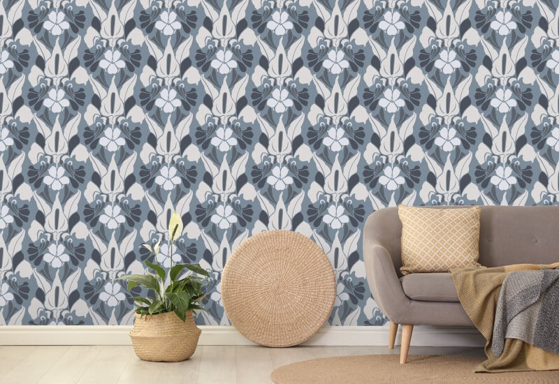 Drageblomst Hvit/blå/grå blomsterbakgrunn