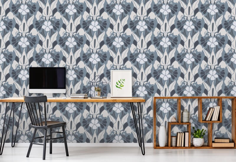 Dragon Flower White/Blue/Grey Floral Wallpaper