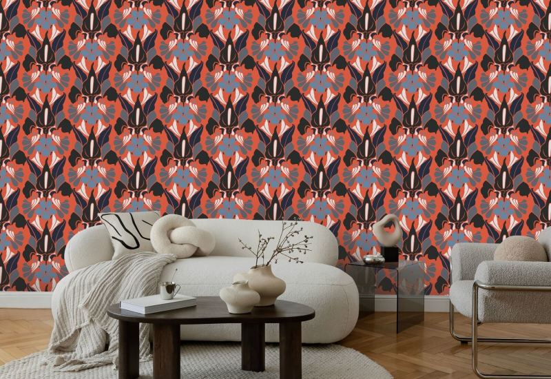 Fleur de dragon Papier peint floral Red Smoke