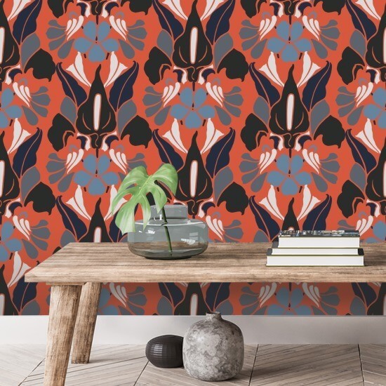 Fleur de dragon Papier peint floral Red Smoke