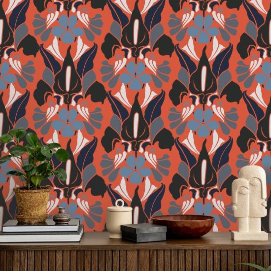 Flor de dragón Papel pintado floral de humo rojo
