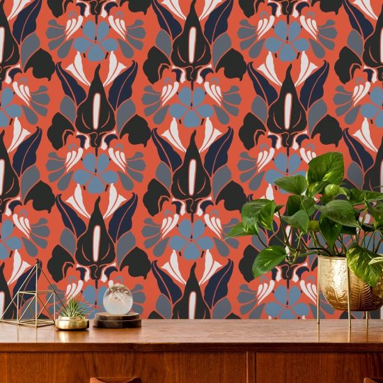 Drachenblume Blumentapete mit rotem Rauch