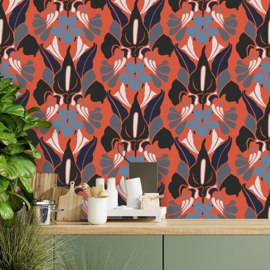 Dragon Flower Red Smoke Floral Wallpaper