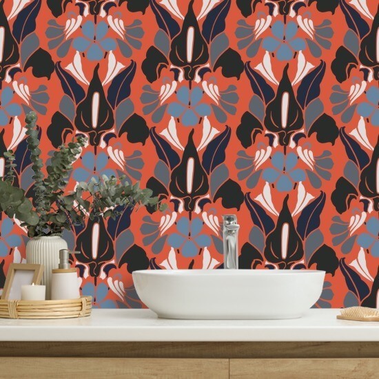 Dragon Flower Red Smoke Floral Wallpaper