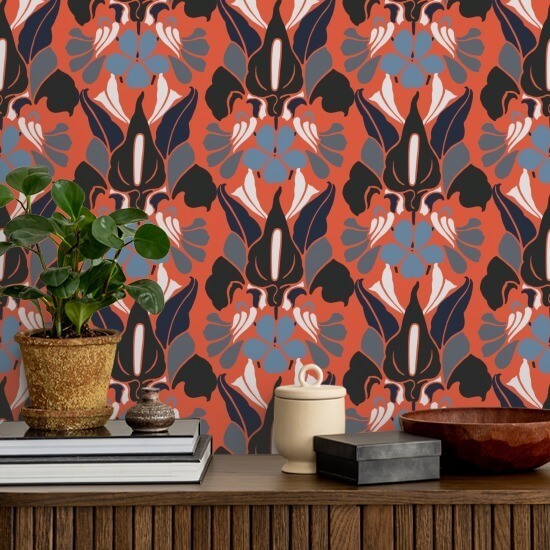 Drachenblume Blumentapete mit rotem Rauch