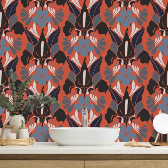Fleur de dragon Papier peint floral Red Smoke