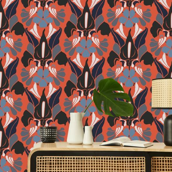 Dragon Flower Red Smoke Floral Wallpaper