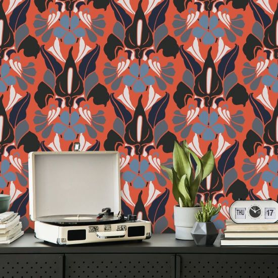 Drageblomst Rød røg blomstertapet