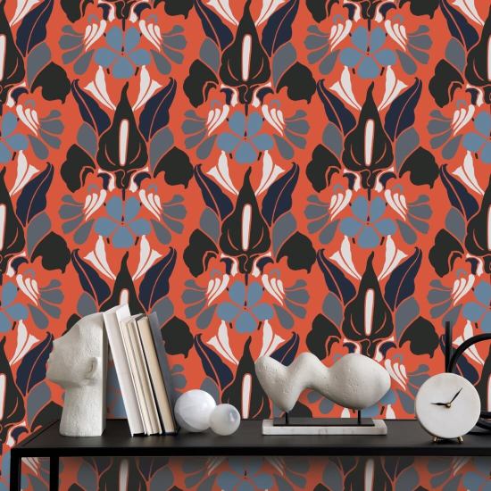 Fleur de dragon Papier peint floral Red Smoke