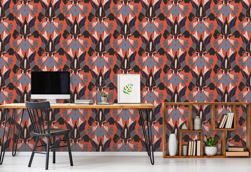 Dragon Flower Red Smoke Floral Wallpaper