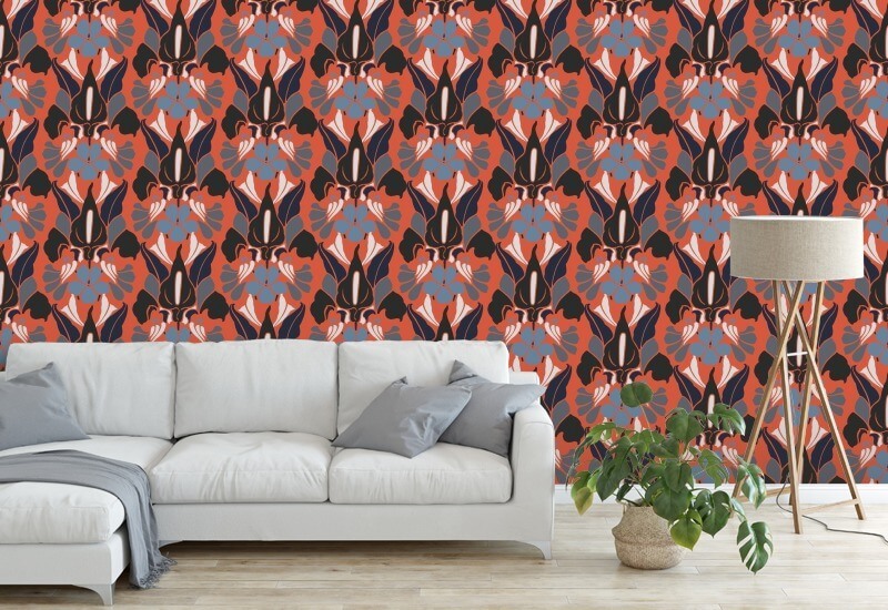 Dragon Flower Red Smoke Floral Wallpaper