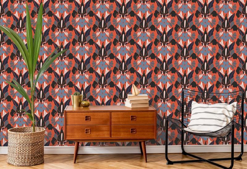 Flor de dragão Papel de parede floral de fumaça vermelha