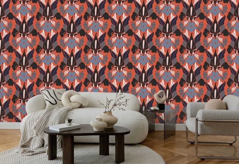 Fiore del drago Carta da parati floreale Red Smoke