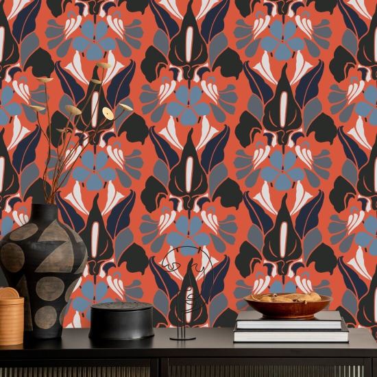 Dragon Flower Red Smoke Floral Wallpaper