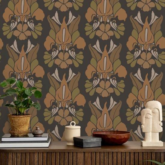 Dragon Flower Burnt Sienna Floral Wallpaper