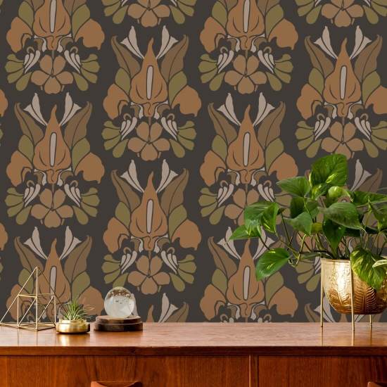 Dragon Flower Burnt Sienna Floral Wallpaper