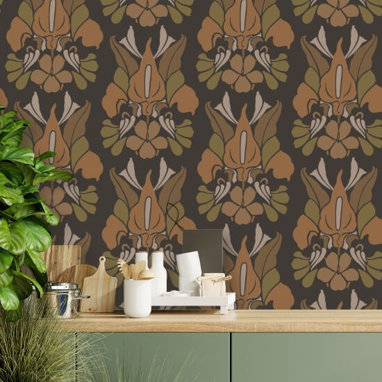 Drakblomma Bränd Sienna blommig tapet