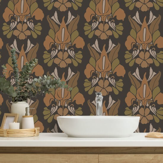 Dragon Flower Burnt Sienna Floral Wallpaper