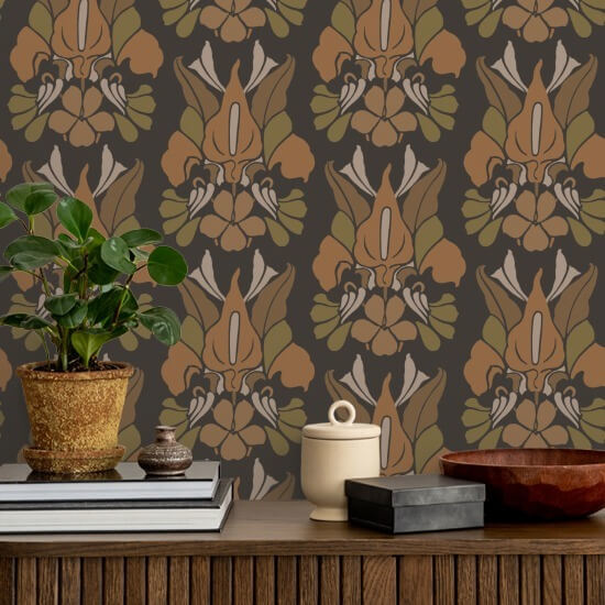 Dragon Flower Burnt Sienna Floral Wallpaper