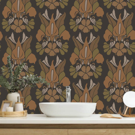 Drakenbloem Burnt Sienna bloemenbehang