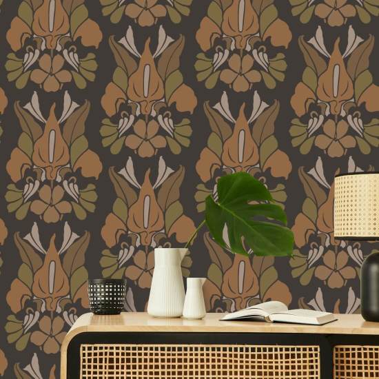 Drakblomma Bränd Sienna blommig tapet