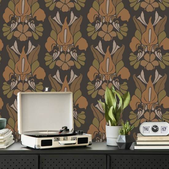 Dragon Flower Burnt Sienna Floral Wallpaper