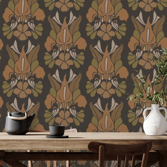 Drakenbloem Burnt Sienna bloemenbehang