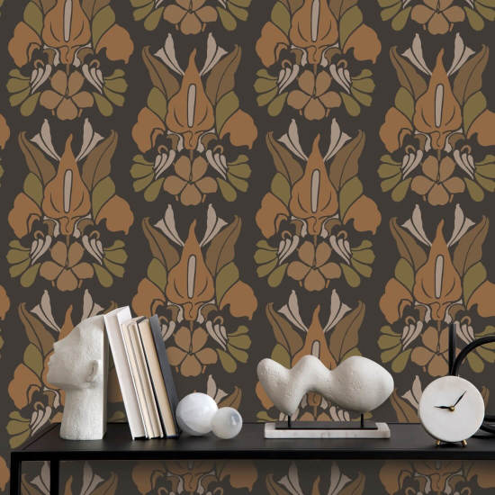 Dragon Flower Burnt Sienna Floral Wallpaper