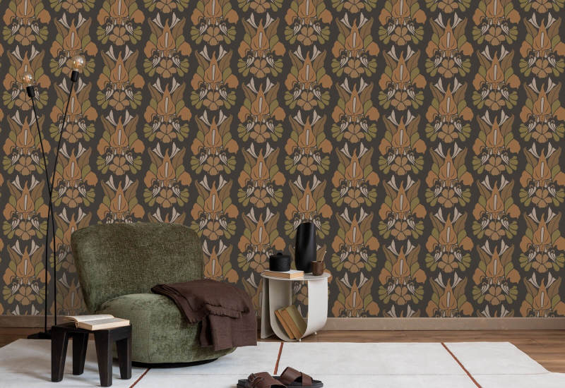 Dragon Flower Burnt Sienna Floral Wallpaper