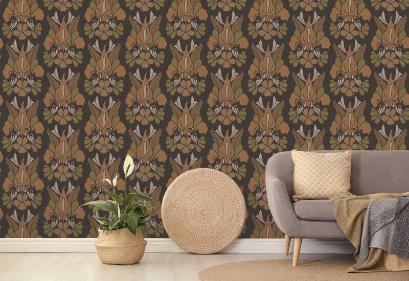 Dragon Flower Burnt Sienna Floral Wallpaper