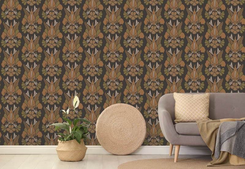 Dragon Flower Burnt Sienna Floral Wallpaper