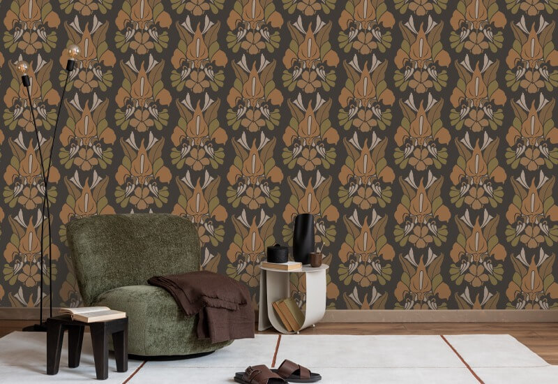 Dragon Flower Burnt Sienna Floral Wallpaper