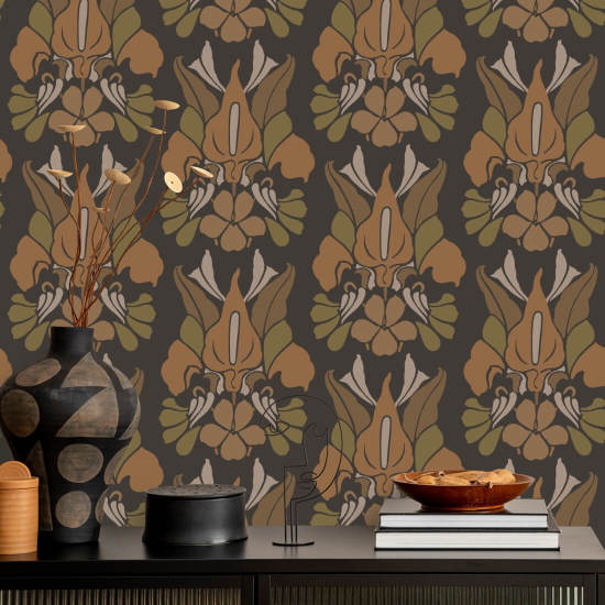 Dragon Flower Burnt Sienna Floral Wallpaper