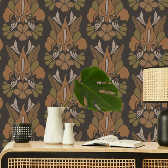 Fiore del drago Carta da parati floreale Burnt Sienna