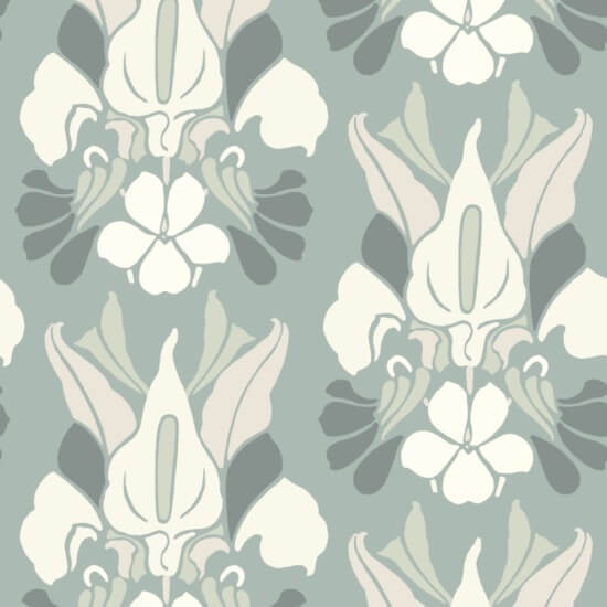 Dragon Flower Ash Blue Floral Wallpaper