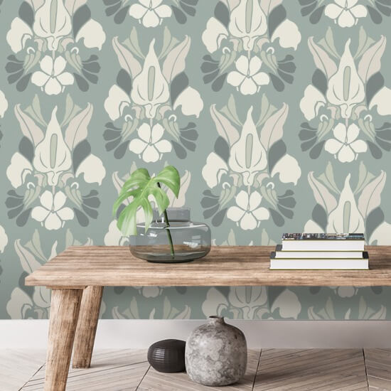 Dragon Flower Ash Blue Floral Wallpaper