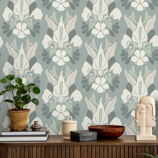 Fleur de dragon Papier peint floral bleu cendré