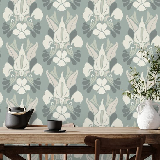 Drakenbloem Asblauw bloemenbehang