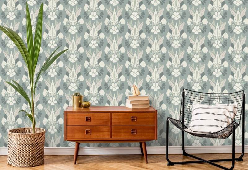 Drakblomma Askblå blommig tapet