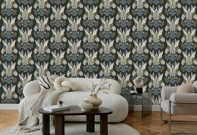Flor de dragão Papel de parede floral Midnight Bloom
